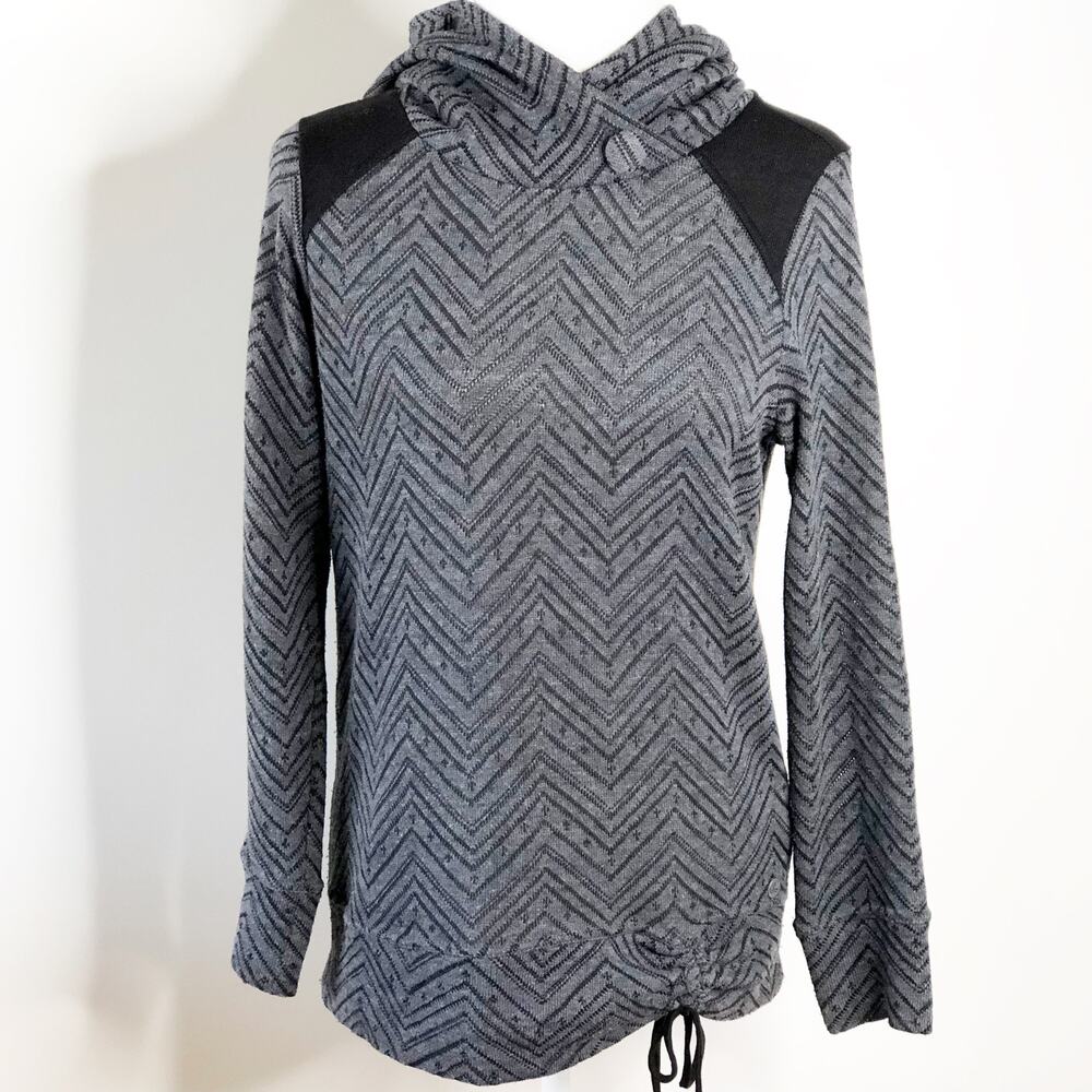 Prana Hoodie Top Small Grey Tie Hem Long Sleeve Stretchy Light Weight